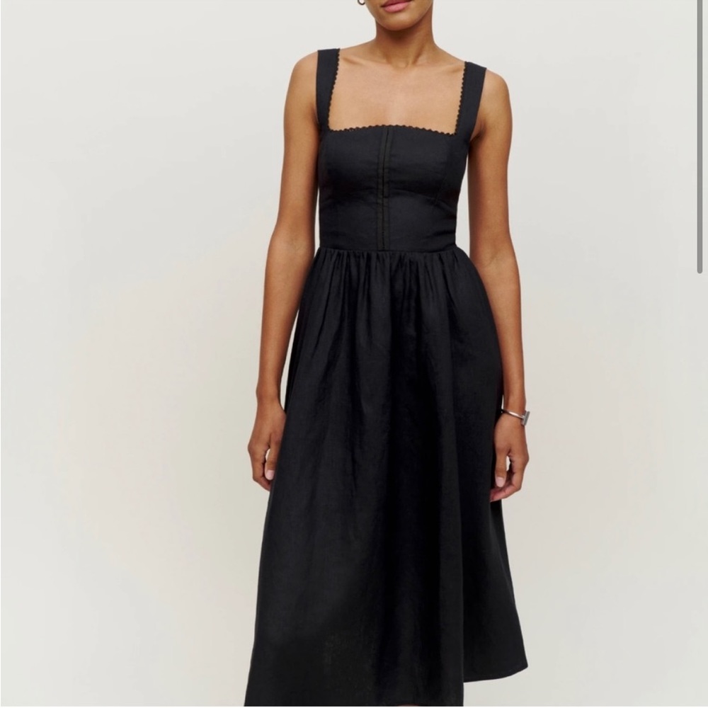 Reformation Tagliatelle Black Linen Dress